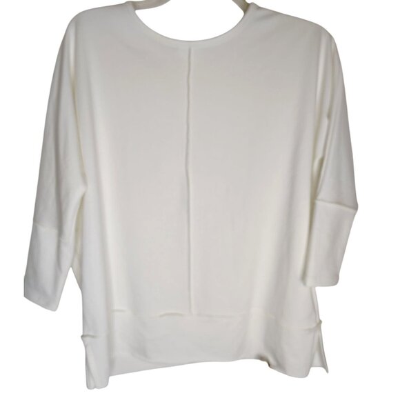 Spanx Medium Perfect Length White 3/4 Sleeve Sweatshirt Pullover Relaxed Fit - Picture 1 of 4
